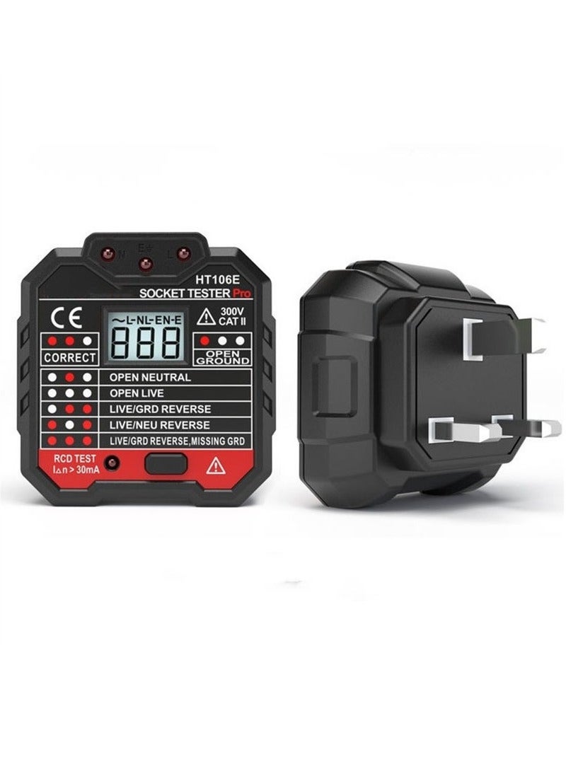 Socket Tester,Advanced RCD Electric Socket Tester Automatic Neutral Live Earth Wire Testing Circuit Polarity Detector Wall Plug Breaker Finder Electric Leakage Test with Voltage Backlight LCD Display - Image 1