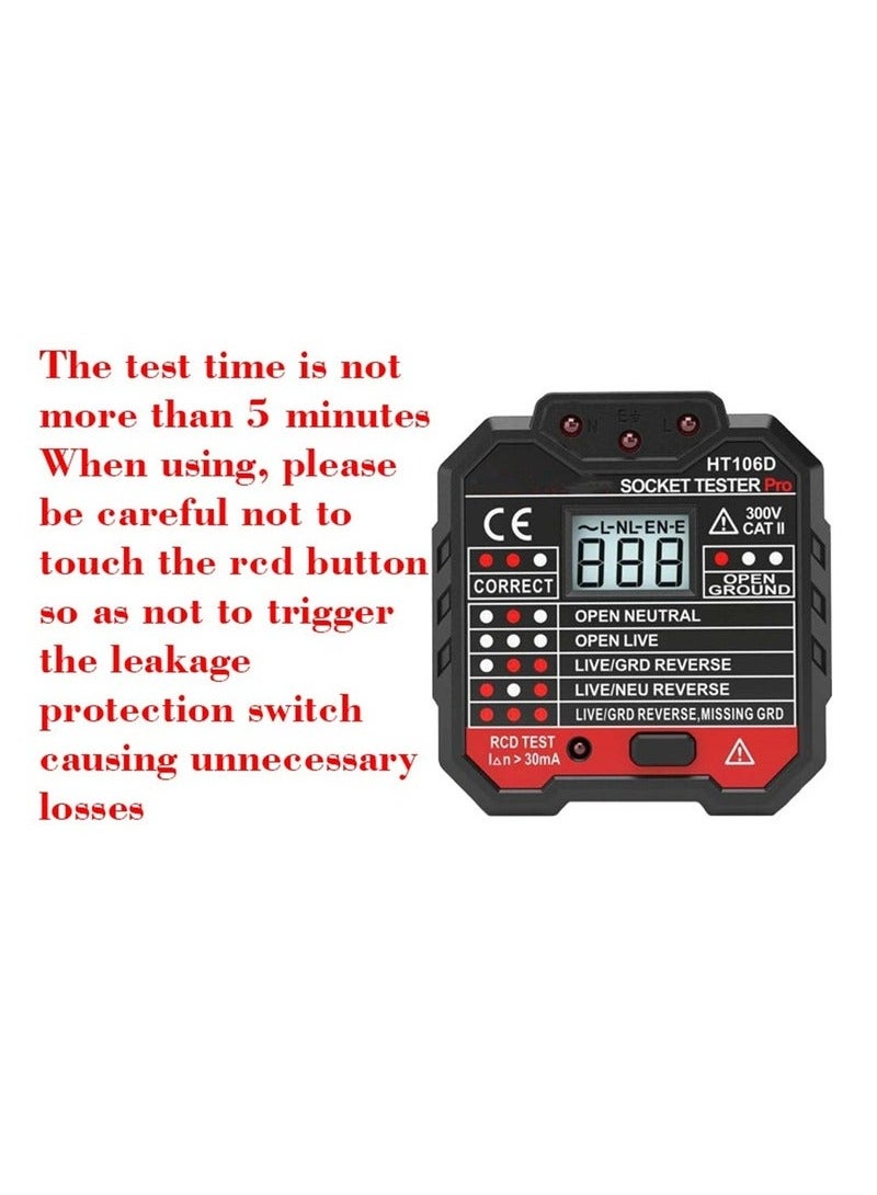 Socket Tester,Advanced RCD Electric Socket Tester Automatic Neutral Live Earth Wire Testing Circuit Polarity Detector Wall Plug Breaker Finder Electric Leakage Test with Voltage Backlight LCD Display - Image 4