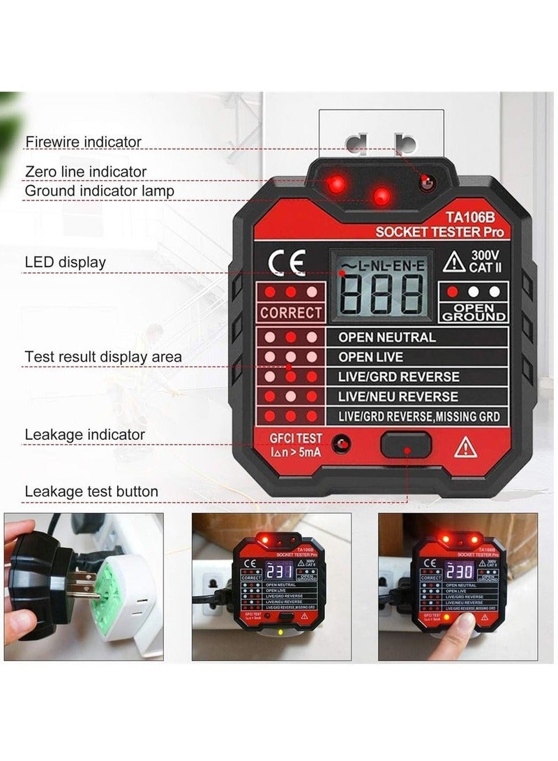 Socket Tester,Advanced RCD Electric Socket Tester Automatic Neutral Live Earth Wire Testing Circuit Polarity Detector Wall Plug Breaker Finder Electric Leakage Test with Voltage Backlight LCD Display - Image 3