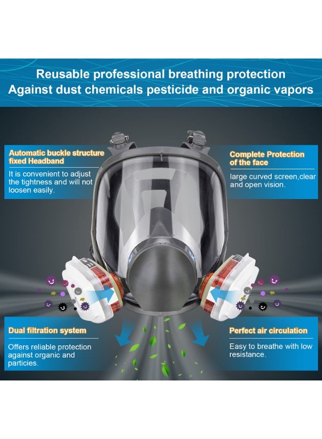 WALALLA Reusable Respirator full Face Gas Cover, Organic Vapor Mask and Anti-fog, for Painting, mechanical polishing, logging, welding, Against Dust, Staining, Sanding & Cutting - Image 5