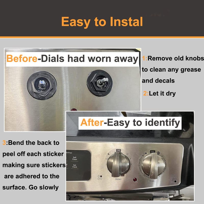 MANWU 6 Stove dials Sticker for Burner cooktop hob Cooker top Oven Replacement Adhesive knob Symbols (Black Print ON Clear for Silver, White or Light Coloured Cooker Tops) - Image 3