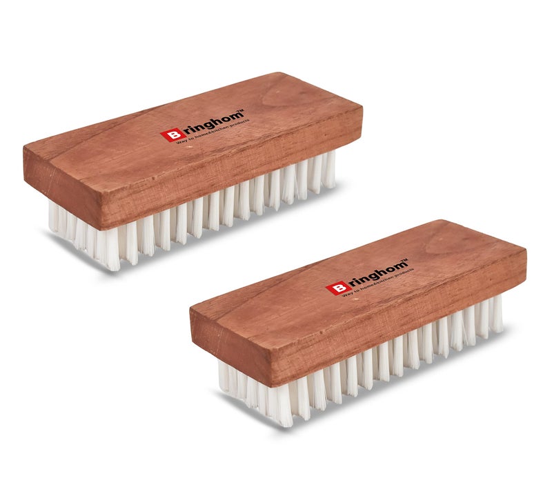 Bringhom Wood Pack Of 2 Wooden Cloth Brush With Smooth Straight Bristles For Washing, Dusting, Cleaning Multipurpose Use In Home Kitchen - Image 1
