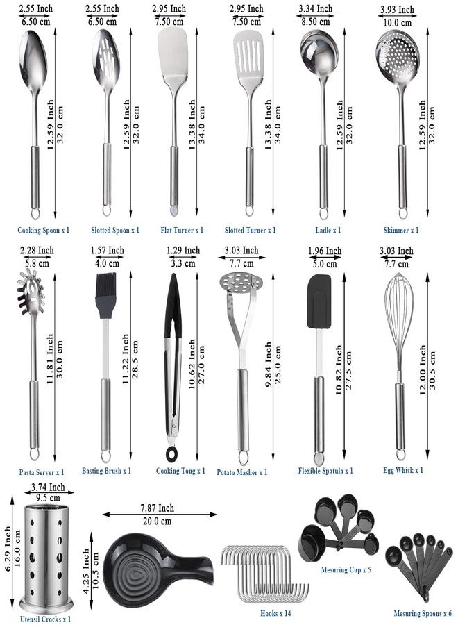Reanea Kitchen Utensils Set, 39 Pieces Stainless Steel Cooking Utensils Set, Spoon Spatula Set with Sturdy Stainless Steel Utensil Holder, Dishwasher Safe - Image 2