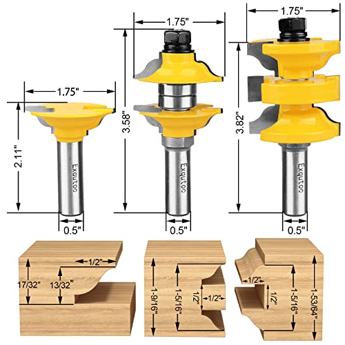 Exqutoo 1/2 Inch Shank 3 Piece Router Extension Tenon Drill Bit Set for Entry Door Rails and Door Frame Wood Milling Cutter Door - Image 2