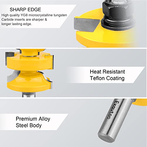 Exqutoo 1/2 Inch Shank 3 Piece Router Extension Tenon Drill Bit Set for Entry Door Rails and Door Frame Wood Milling Cutter Door - Image 3
