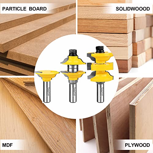 Exqutoo 1/2 Inch Shank 3 Piece Router Extension Tenon Drill Bit Set for Entry Door Rails and Door Frame Wood Milling Cutter Door - Image 5