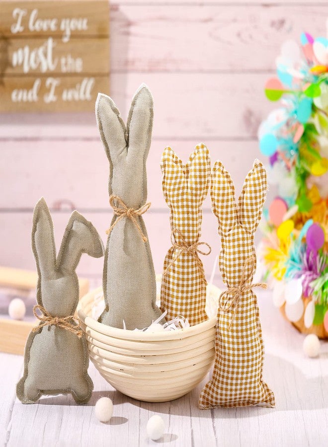 Civaner 4 Pieces Easter Rustic Bunnies, Farmhouse Easter Decor Bunny Stuffed Fabric Rabbit Spring Decor for Easter Home Desk Counter Tiered Tray Basket Bowl Fillers Rabbit Collections - Image 4