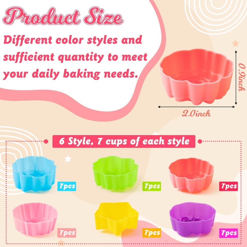 R HORSE 42 Pack Silicone Molds Cupcake 2 Inch Mini Size Multi Flower-Shaped Baking Cups Non-Stick Donut Wrapper Mold Muffin Liners Washable for Desserts Ice Creams Puddings Donut Supply Party - Image 2