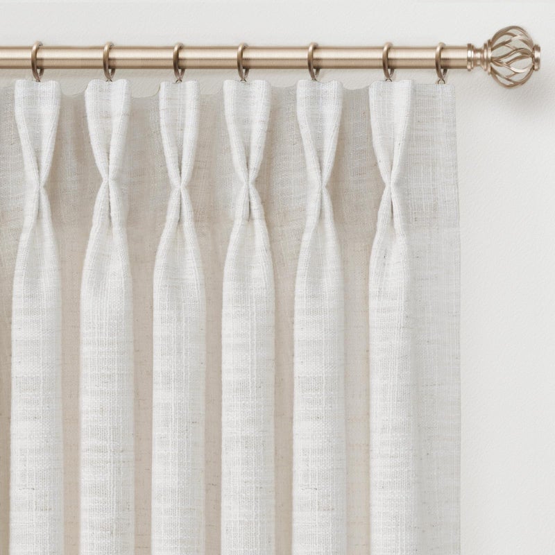INOVADAY Memory Trained Pinch Pleated Curtains 90 Inches Long, Linen Curtains for Living Room, 2 Panel Set Pinch Pleated Drapes with Hooks, Light Filtering Window Treatment, 40" W x 90" L, Beige White - Image 1