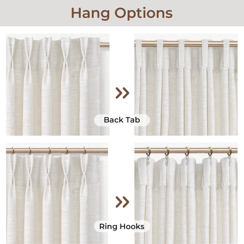 INOVADAY Memory Trained Pinch Pleated Curtains 90 Inches Long, Linen Curtains for Living Room, 2 Panel Set Pinch Pleated Drapes with Hooks, Light Filtering Window Treatment, 40" W x 90" L, Beige White - Image 4