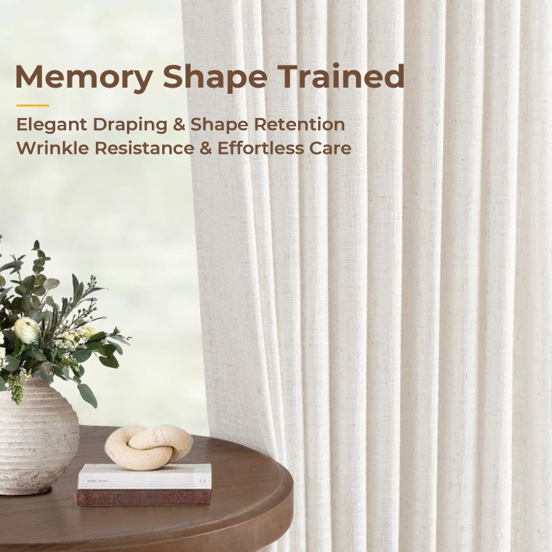 INOVADAY Memory Trained Pinch Pleated Curtains 90 Inches Long, Linen Curtains for Living Room, 2 Panel Set Pinch Pleated Drapes with Hooks, Light Filtering Window Treatment, 40" W x 90" L, Beige White - Image 2