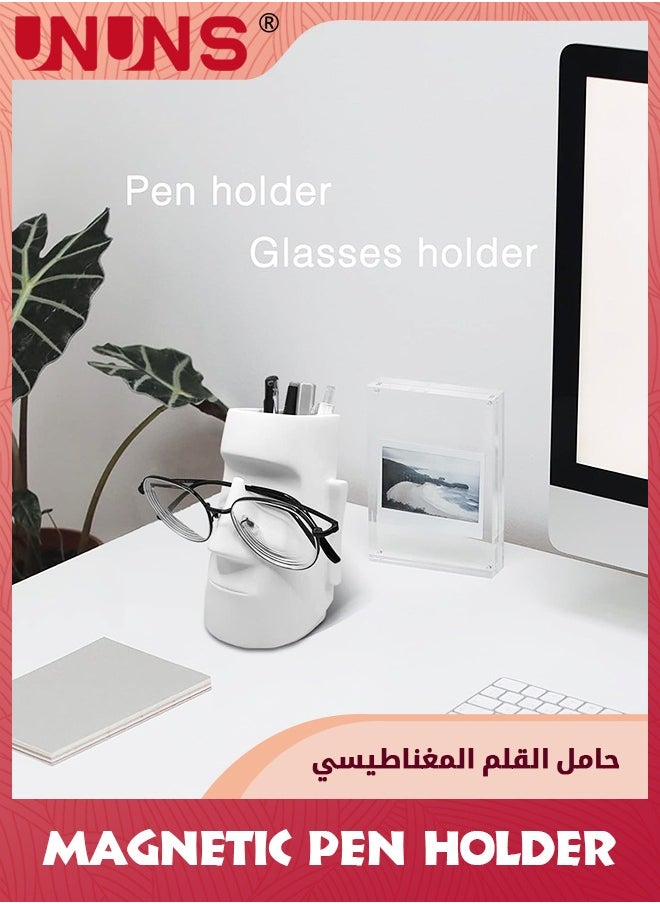 UNUNS - حامل أقلام للمكتب، حامل أقلام مع حامل نظارات، حامل فرشاة المكياج، ملحقات المكتب، ديكور المكتب، منظم منزلي مدرسي - Image 1