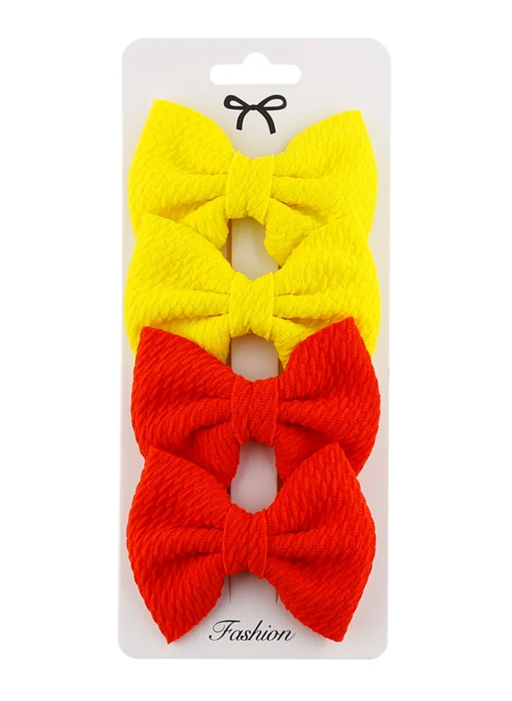 D'Daniela D'Daniela Nisha Ribbon Bow Clip Set For Babies and Girls -  Yellow & Red