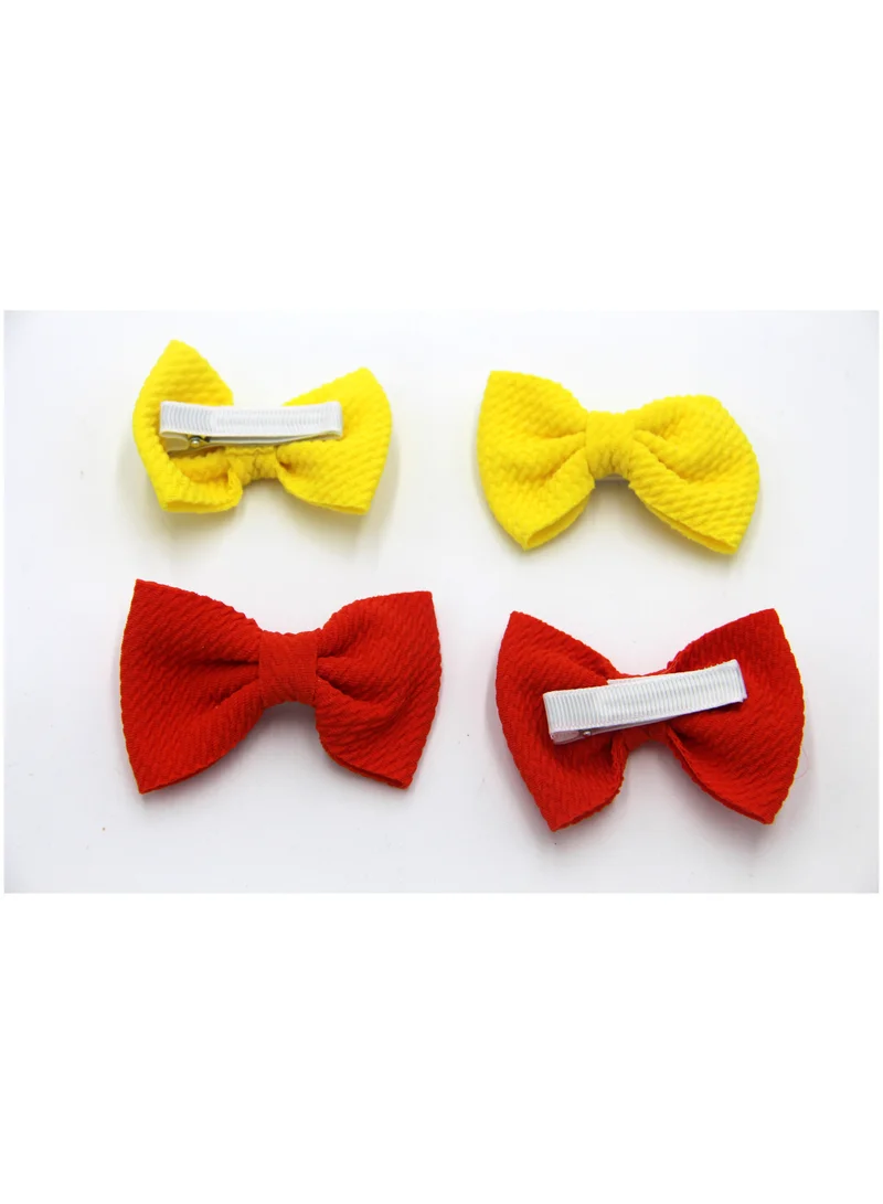 D'Daniela D'Daniela Nisha Ribbon Bow Clip Set For Babies and Girls -  Yellow & Red