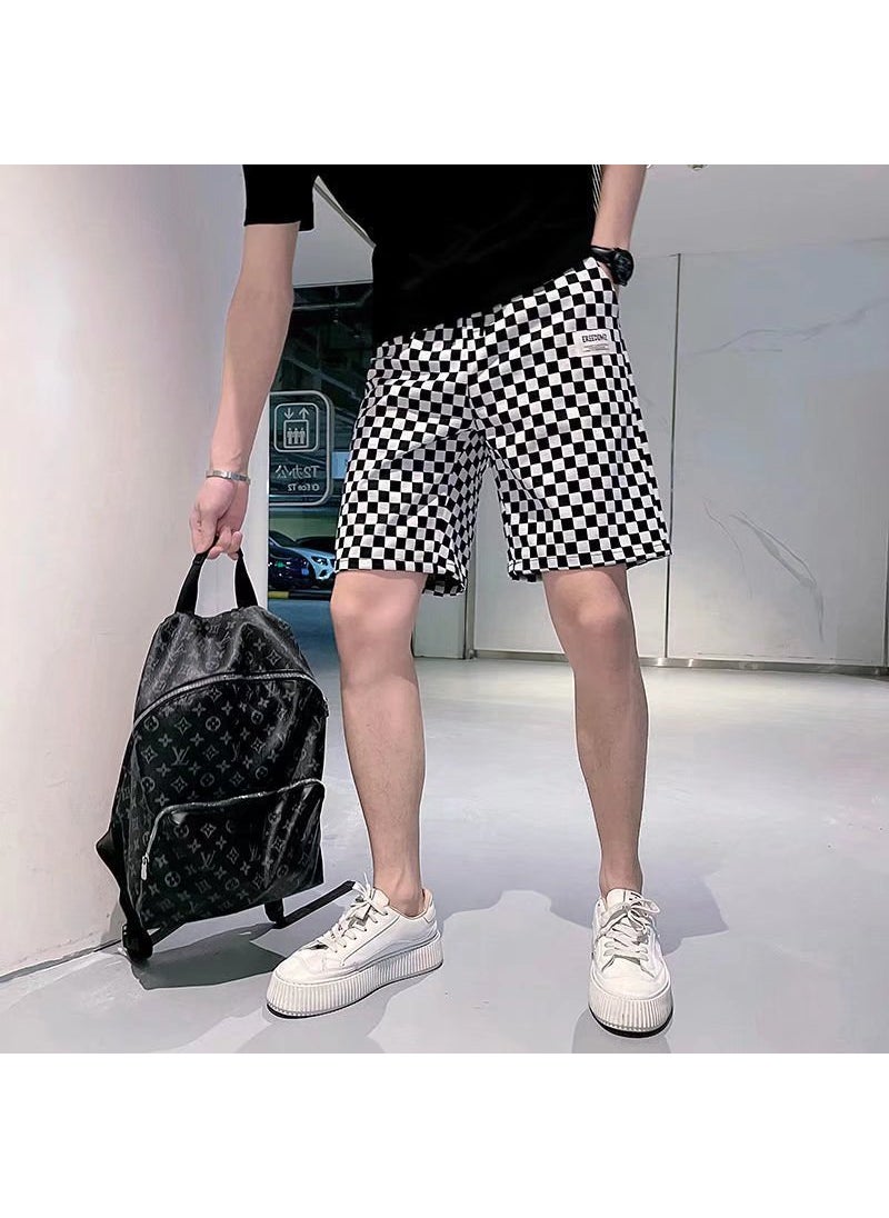 Generic Summer Mens Shorts Plaid Pants Casual Trendy Lightweight Unique Versatile Sports Midwaist Pants For Outdoor Activities Black 