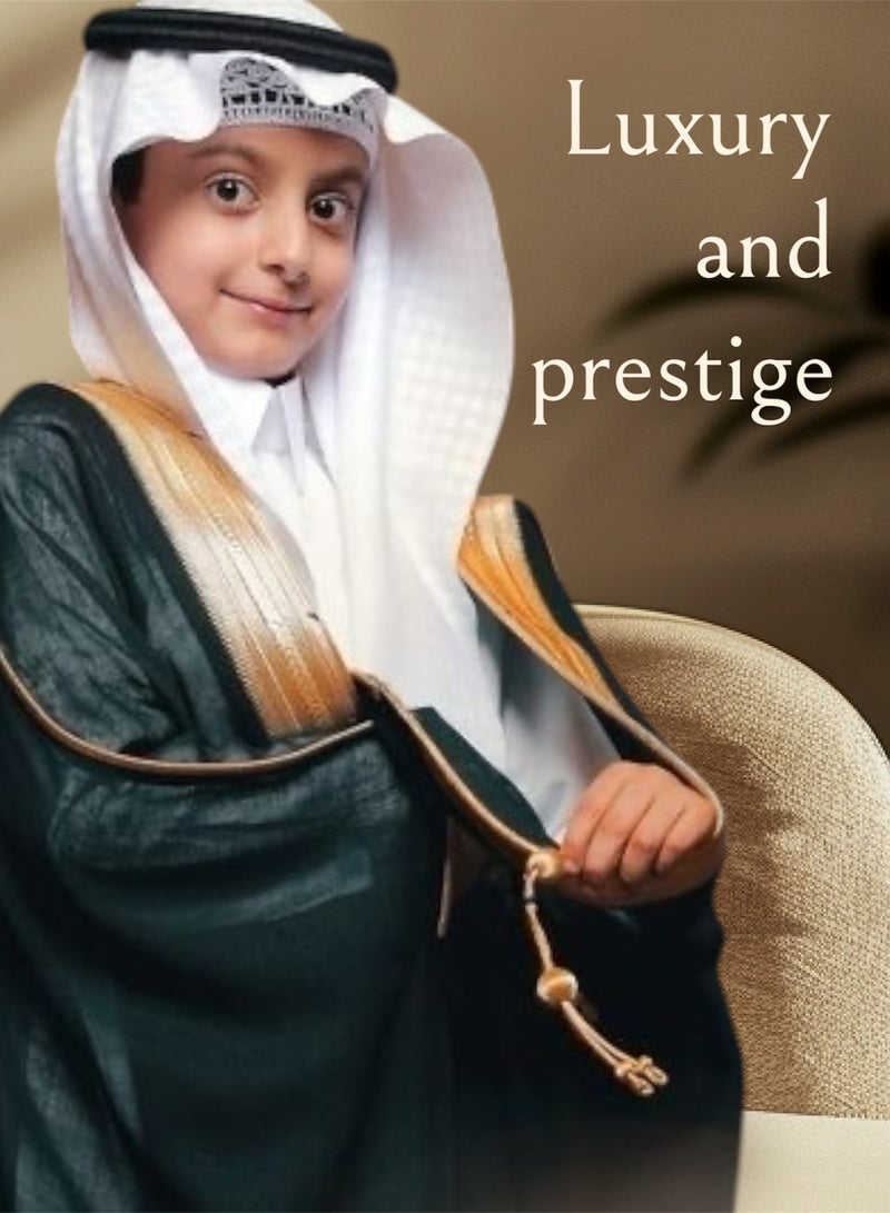 بهنس بشت مشلح ملكي فاخر (90سم) بشت مشلح ملكي فاخر باللون الأسود، تطريز ذهبي فاخر، مقاسات مختلفة للمواليد، الأطفال، الأولاد، الشباب، مناسب كهدية، هدايا للأطفال والأولاد، مشلح أسود، بشت أسود - Image 1