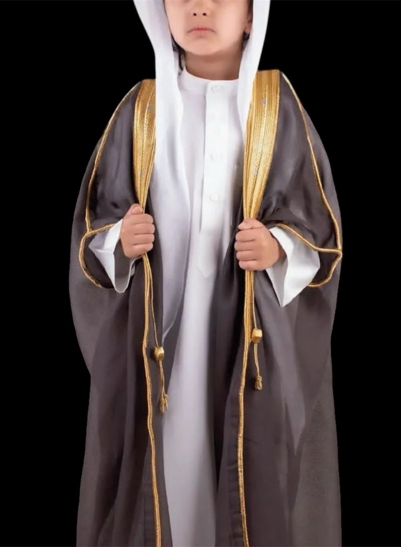 بهنس بشت مشلح ملكي فاخر (90سم) بشت مشلح ملكي فاخر باللون الأسود، تطريز ذهبي فاخر، مقاسات مختلفة للمواليد، الأطفال، الأولاد، الشباب، مناسب كهدية، هدايا للأطفال والأولاد، مشلح أسود، بشت أسود - Image 4