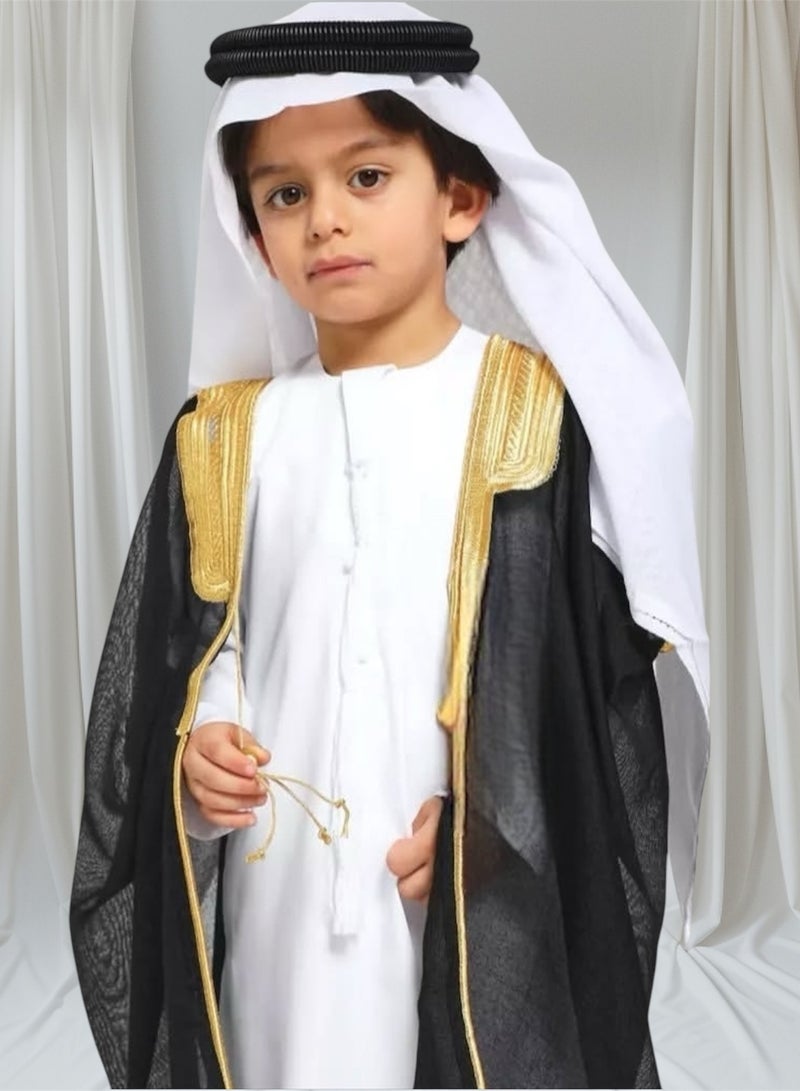 بهنس بشت مشلح ملكي فاخر (90سم) بشت مشلح ملكي فاخر باللون الأسود، تطريز ذهبي فاخر، مقاسات مختلفة للمواليد، الأطفال، الأولاد، الشباب، مناسب كهدية، هدايا للأطفال والأولاد، مشلح أسود، بشت أسود - Image 2