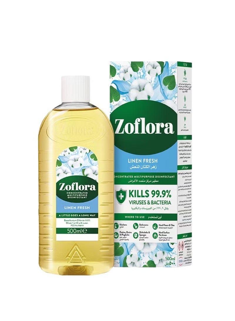 Zoflora Concentrated Multipurpose Disinfectant Linen Fresh 500ml - Image 1