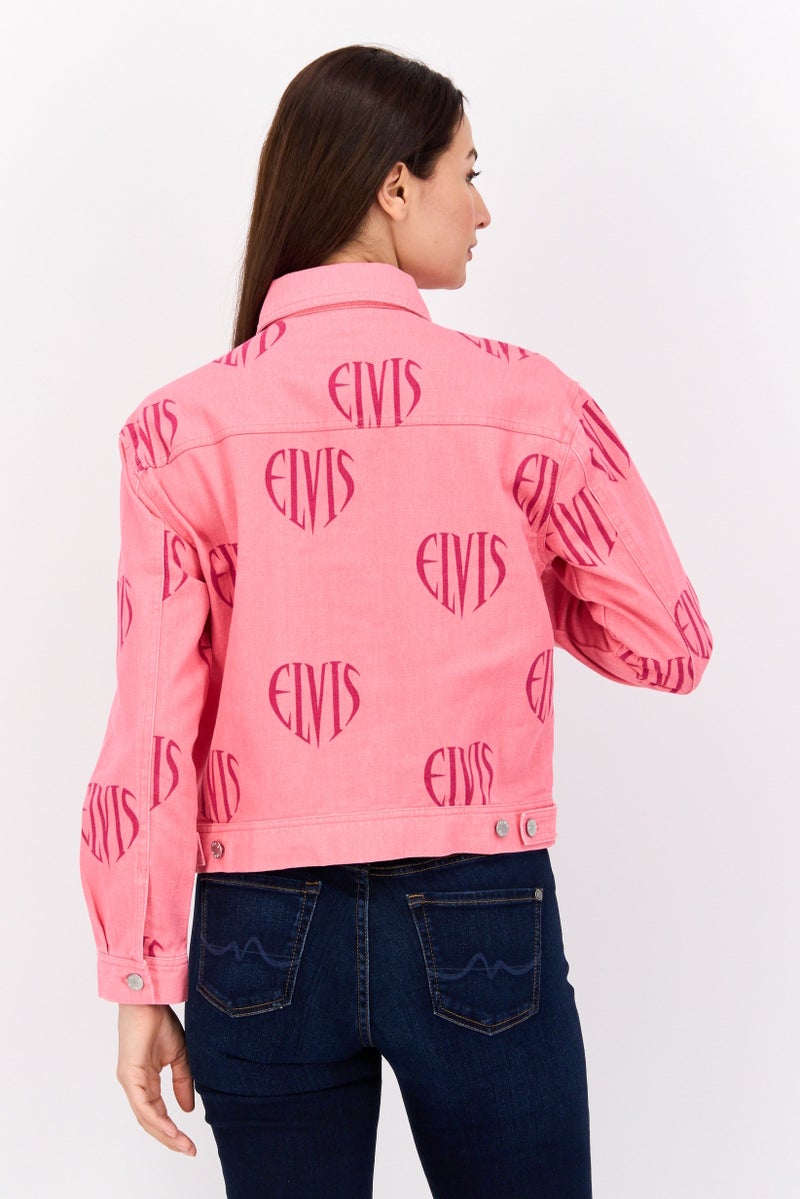 ELVIS جاكيت نسائي بأكمام طويلة مطبوعة بشعار العلامة التجارية، وردي - Image 3