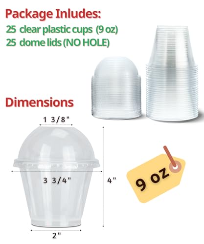 Aatriet 9 oz Clear Plastic Cups with Lids - 25 Sets Dessert Cups with Dome Lid (NO HOLE), Disposable Party Cup for Fruit/Ice Cream/Cupcake/Iced Cold Drinks - Image 3