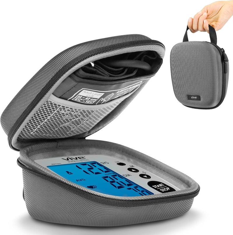 Blood Pressure Monitor Case - Hard Carrying Medical Travel Storage Bag - Universally Compatible Portable BPM Cuff, Health Accessories Pouch Replacement with Carrying Strap - Shockproof
