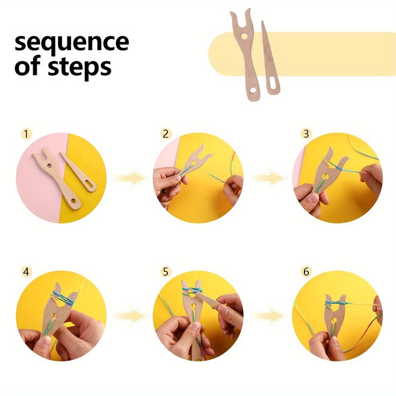 Wood Color Wooden Knitting Needles Set for DIY Bracelet Weaving Tools Crochet Supplies - Image 1