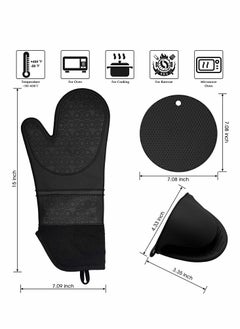 KASTWAVE Silicone Oven Mitts and Pot Holders Set, Heat Resistant Silicone Oven Mittens with Mini Oven Gloves and Hot Pads, Pot Holders for Kitchen Baking Cooking, Quilted Liner, Black,Pack of 6  - Image 2