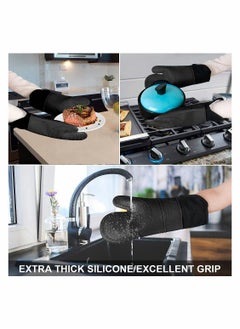 KASTWAVE Silicone Oven Mitts and Pot Holders Set, Heat Resistant Silicone Oven Mittens with Mini Oven Gloves and Hot Pads, Pot Holders for Kitchen Baking Cooking, Quilted Liner, Black,Pack of 6  - Image 4