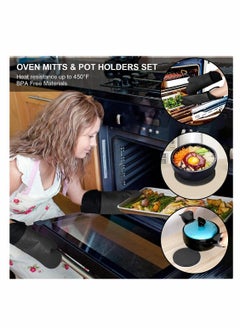 KASTWAVE Silicone Oven Mitts and Pot Holders Set, Heat Resistant Silicone Oven Mittens with Mini Oven Gloves and Hot Pads, Pot Holders for Kitchen Baking Cooking, Quilted Liner, Black,Pack of 6  - Image 3