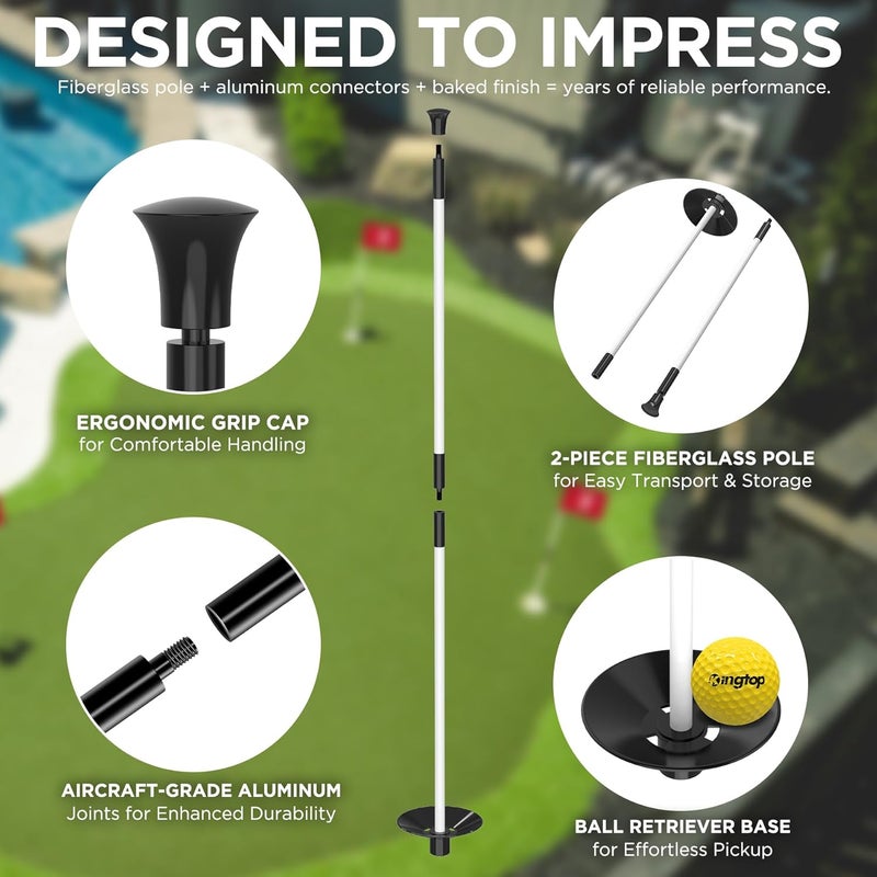 KINGTOP Golf Flagstick Mini, Putting Green Flag for Yard, All 3 Feet, Double-Sided Numbered Golf Flags, Golf Pin Flag Hole Cup Set, Portable 2-Section Design, Gifts Idea - Image 4