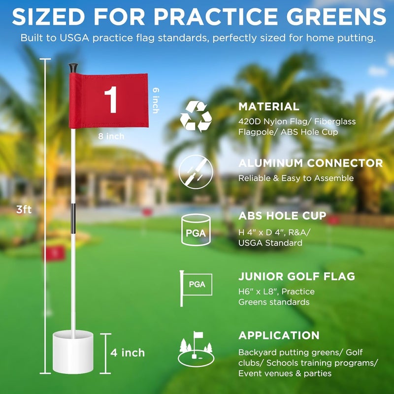 KINGTOP Golf Flagstick Mini, Putting Green Flag for Yard, All 3 Feet, Double-Sided Numbered Golf Flags, Golf Pin Flag Hole Cup Set, Portable 2-Section Design, Gifts Idea - Image 1