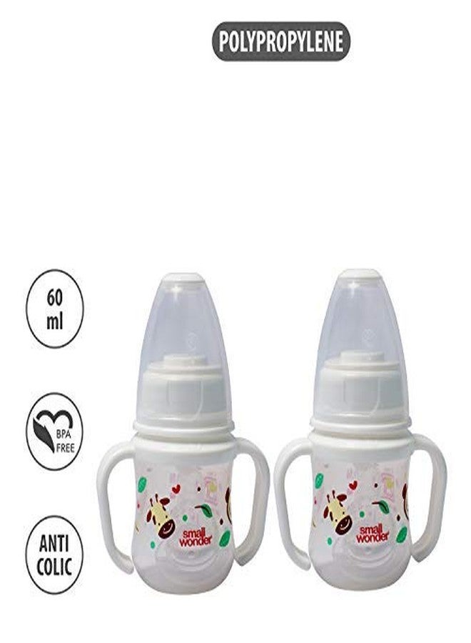 Small Wonder Baby Feeding Bottle Slim Neck Clear 60 ml Pack of 2, Animal Print, with Anti Colic Nipple, New Born/Infants/Toddler Upto 3 Years, BPA Free, White Colour - Image 2