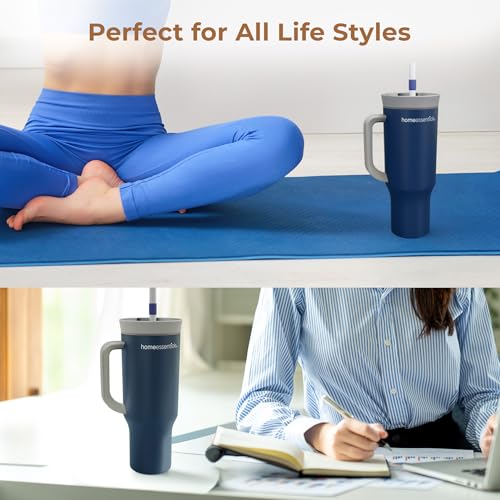Home Essentials HomeEssentials Stainless Steel Tumbler with Lid & Straw – Vacuum Insulated, Spill-Resistant – Keeps Drinks Hot or Cold for 12 Hours – Ideal for Office, Gym & Travel (Blue, 1200ml) - Image 5
