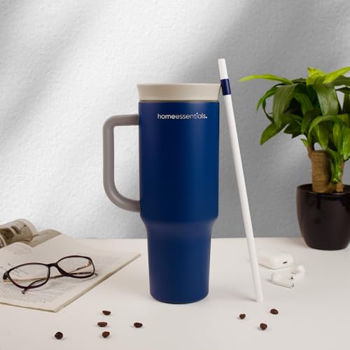 Home Essentials HomeEssentials Stainless Steel Tumbler with Lid & Straw – Vacuum Insulated, Spill-Resistant – Keeps Drinks Hot or Cold for 12 Hours – Ideal for Office, Gym & Travel (Blue, 1200ml) - Image 1