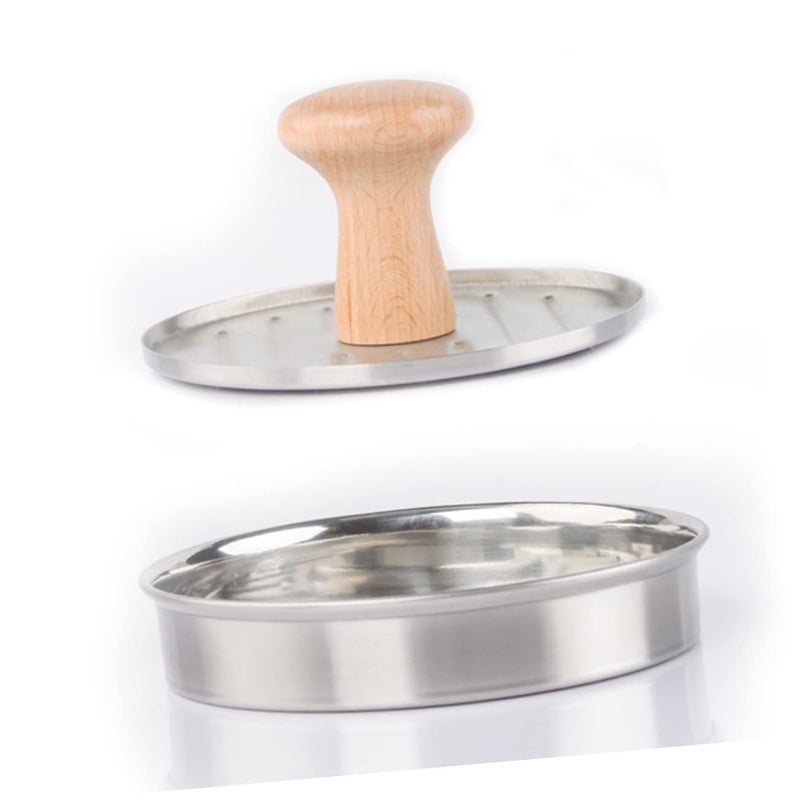 Stainless Steel Large Burger Press Mold With Wooden Handle For BBQ Picnics Parties - Image 2
