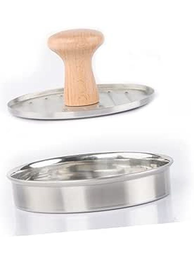 Stainless Steel Large Burger Press Mold With Wooden Handle For BBQ Picnics Parties - Image 1