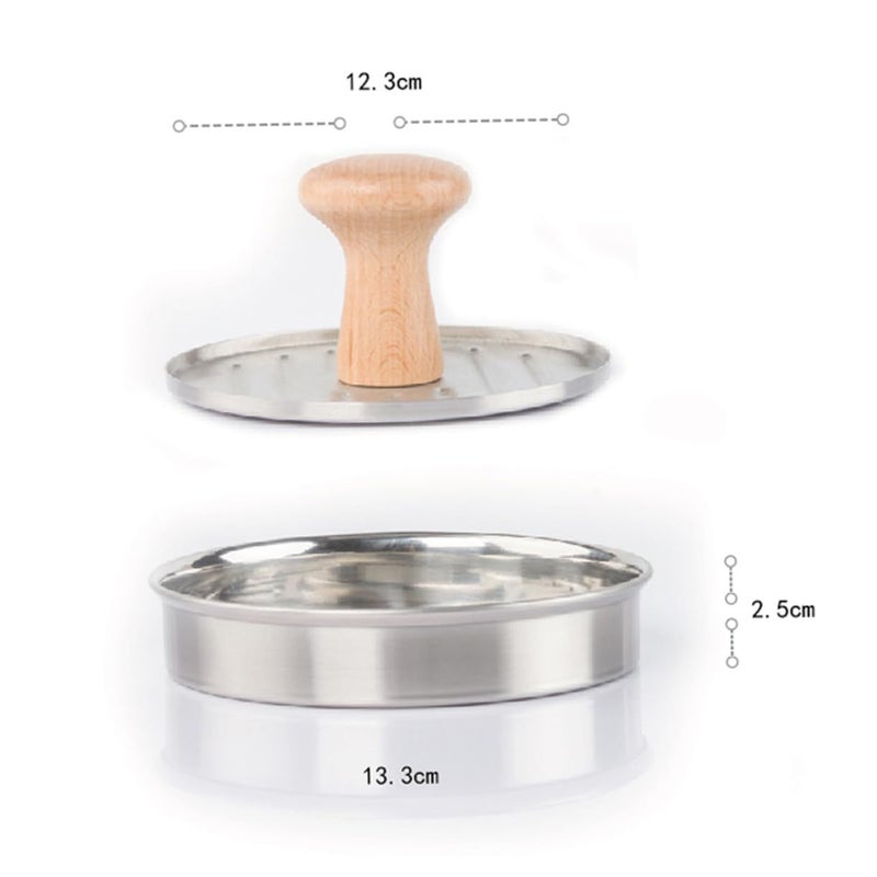 Stainless Steel Large Burger Press Mold With Wooden Handle For BBQ Picnics Parties - Image 3