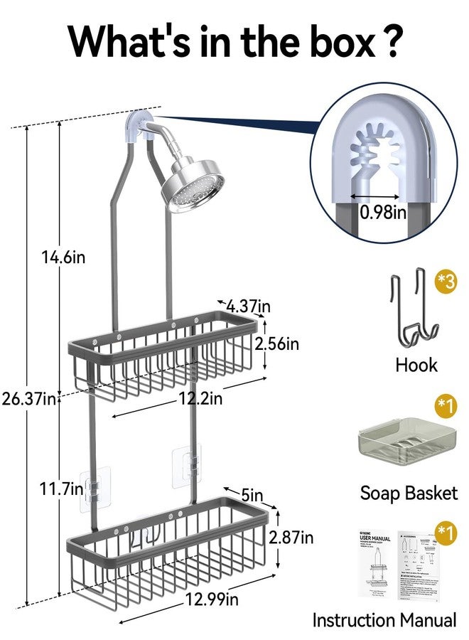 YASONIC Shower Caddy Hanging, Never Rust Shower Organizer Hanging, Aluminum Shower Racks for Inside Shower with Hooks for Razor, Bathroom Organizers and Storage with Soap Holder, Grey - Image 2
