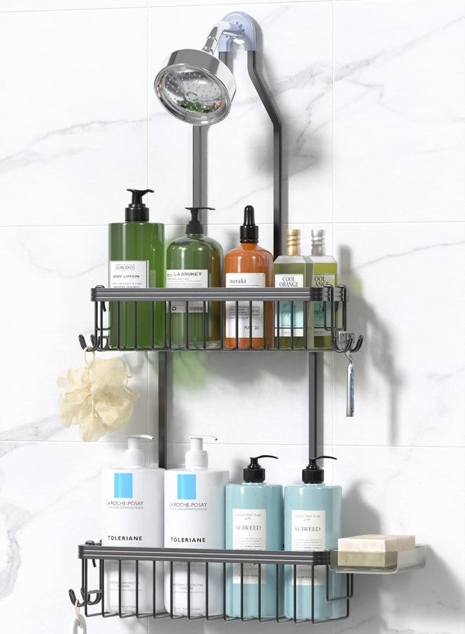 YASONIC Shower Caddy Hanging, Never Rust Shower Organizer Hanging, Aluminum Shower Racks for Inside Shower with Hooks for Razor, Bathroom Organizers and Storage with Soap Holder, Grey - Image 1