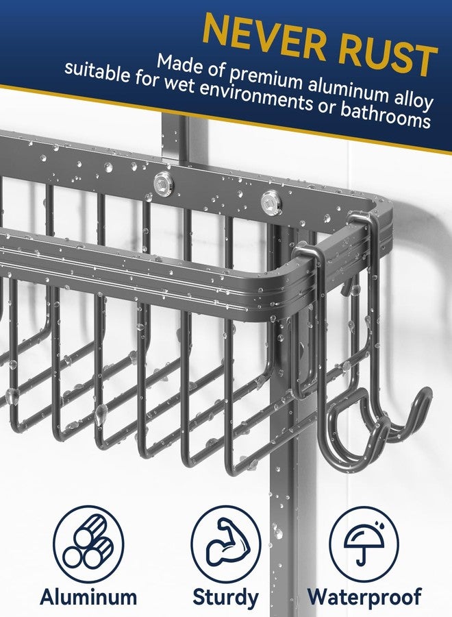 YASONIC Shower Caddy Hanging, Never Rust Shower Organizer Hanging, Aluminum Shower Racks for Inside Shower with Hooks for Razor, Bathroom Organizers and Storage with Soap Holder, Grey - Image 4
