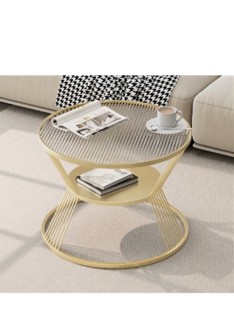 Generic Glass Coffee Table, 2 Tier Round Coffee Table, Open Storage Shelf Glass Top and Metal Frame for Living Room Bedroom, Modern Sofa Side Table End Table Small Tea Table for Home Office, (Gold)  - Image 1