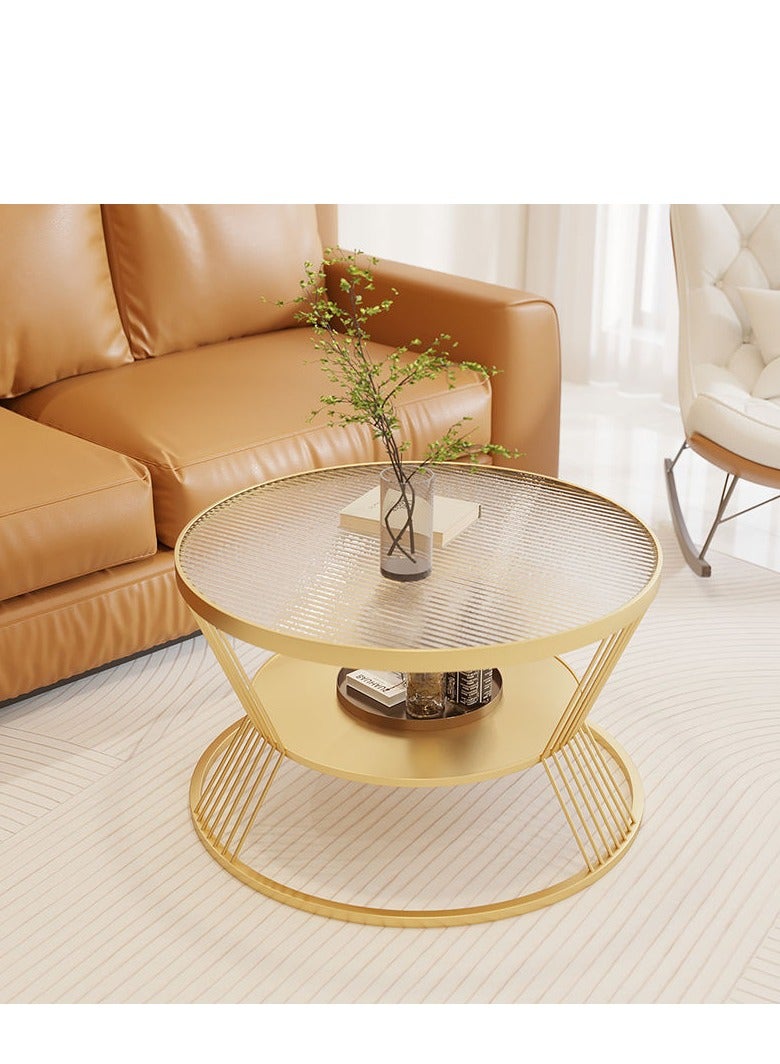 Generic Glass Coffee Table, 2 Tier Round Coffee Table, Open Storage Shelf Glass Top and Metal Frame for Living Room Bedroom, Modern Sofa Side Table End Table Small Tea Table for Home Office, (Gold)  - Image 2