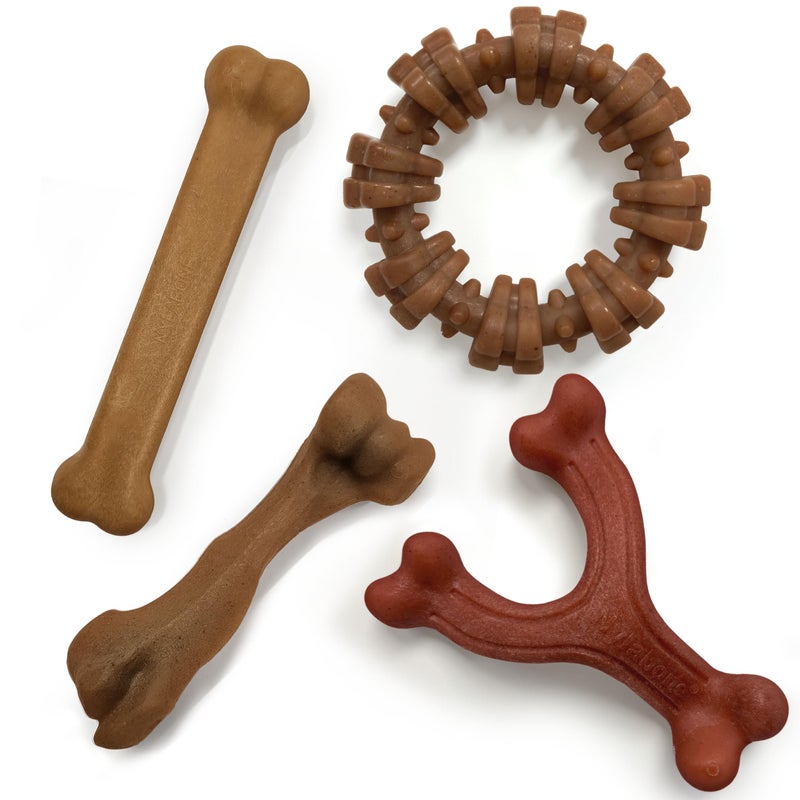 Nylabone Strong Chew Dog Toy 4-Pack Made with Real Bacon, Bison, Venison, Beef, & Chicken, Durable Chew Toys for Aggressive Chewers, Long Lasting Dog Bone, Large Breeds - Up to 50 lbs, 4 Count - Image 1