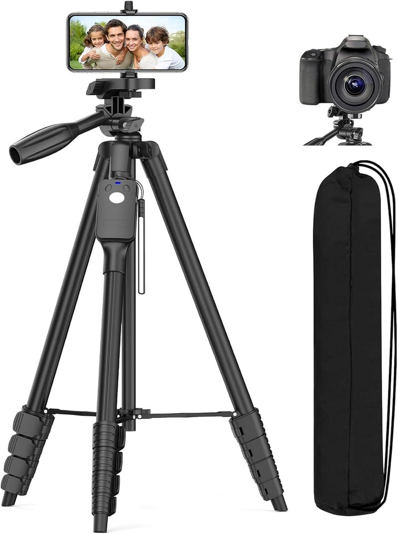 TONEOF 170cm Camera Tripod, Phone Tripod Stand with Quick-Release Plate, Camera Stand with Remote&Travel Bag, Travel Tripod for Filming, Smartphone Mount for Phone/Camera/DSLR/Webcam/Projector/Light - Image 1