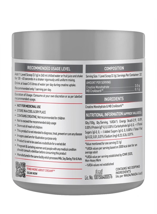 مسل بلايز مسحوق MuscleBlaze Pre Workout 200 Xtreme بنكهة الفواكه (30 حصة، 100 غرام) وكرياتين أحادي الهيدرات دقيق CreAMP، بدون نكهة (32 حصة، 100 غرام) | عبوة من قطعتين - Image 4