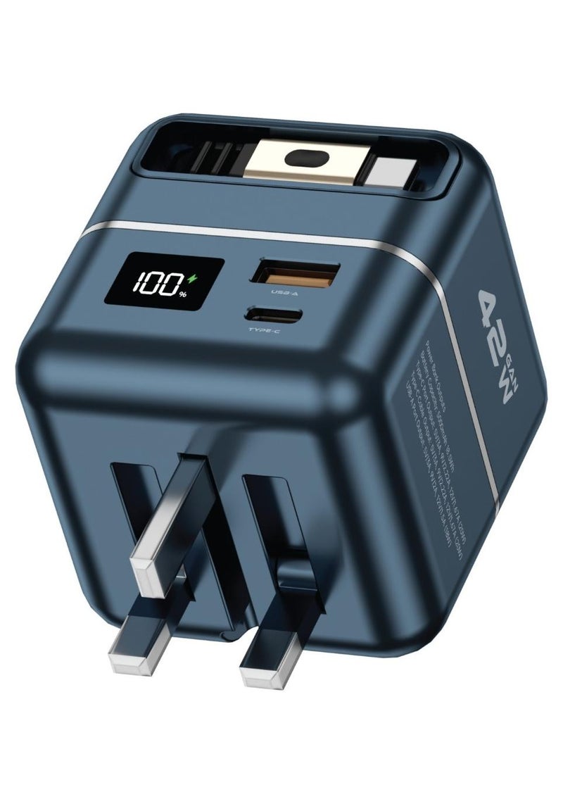 GREEN LION Multi Functional Premium Series Charger and Power Bank 5000mAh Battery / GaN Charger PD 42W / 1M Retractable Type-C Cable / Type-C Port and USB-A Port / Fast Charger Powerbank 5000 mAh and 3 Pin Charger with Digital Display - Gray - Image 1