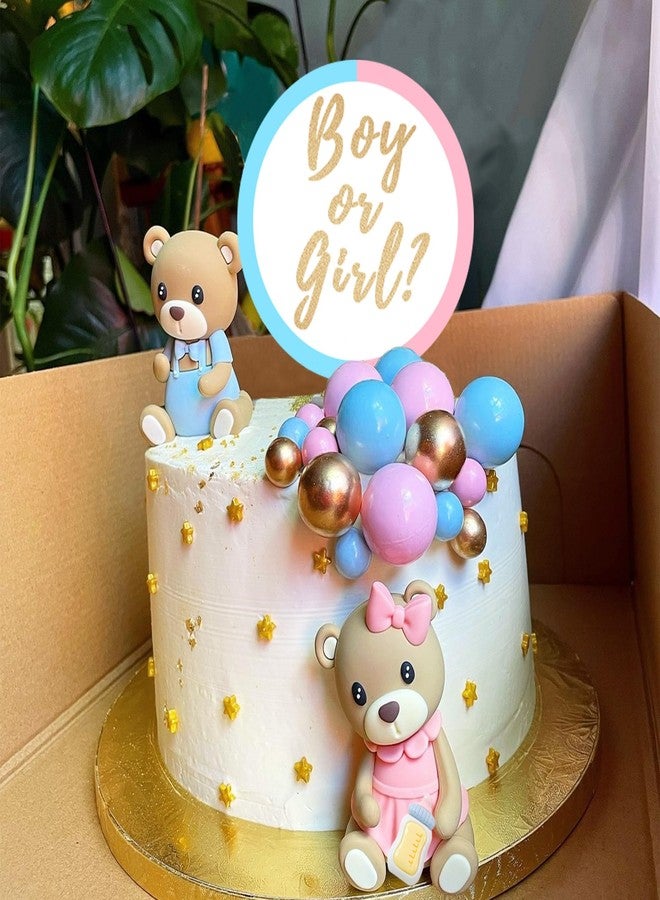 LEFUBABY Bear Cake Toppers Gender Reveal Balls Cake Decorations for Boy Girl Gender Reveal Baby Shower Party Supplies - Image 4