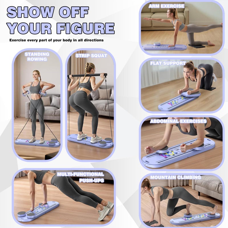 brveniu Pilates Reformer Brveniu Multi-Function Pilates Board with Timer Counterï¼ŒPortable Pilates Board Full Body Workout Core Exercise Foldable Pilates Reformer Women-Focused Fitness Equipmen - Image 3