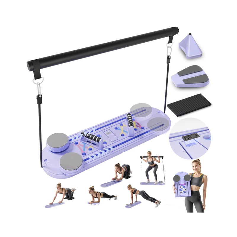 brveniu Pilates Reformer Brveniu Multi-Function Pilates Board with Timer Counterï¼ŒPortable Pilates Board Full Body Workout Core Exercise Foldable Pilates Reformer Women-Focused Fitness Equipmen - Image 1